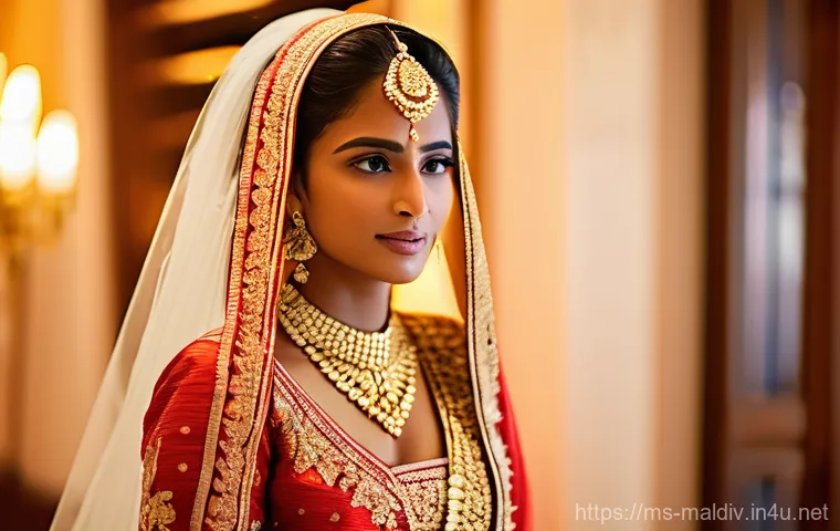 몰디브 전통 결혼식 - **Prompt 1: Maldivian Bride's Serene Elegance in Dhigu Hedhun**
"A stunning Maldivian bride, pos...