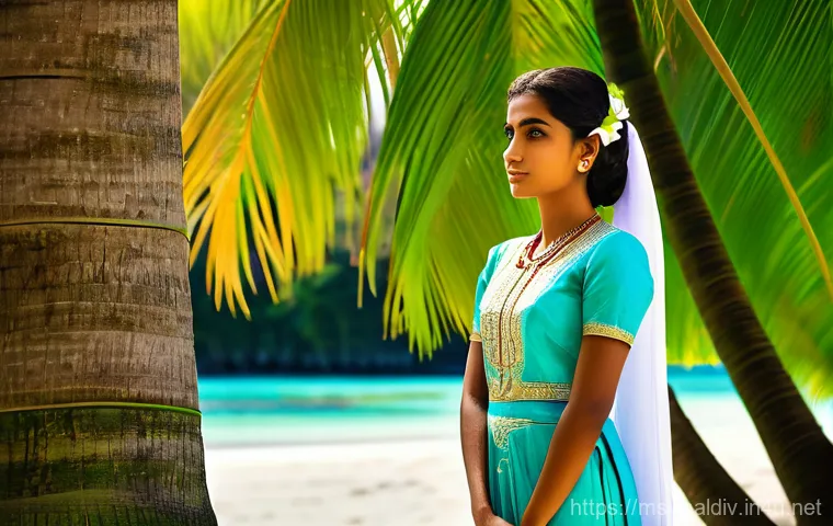 몰디브의 독특한 전설 - **Prompt:** A dramatic and spiritual scene depicting the legend of Rannamaari in the Maldives. In th...