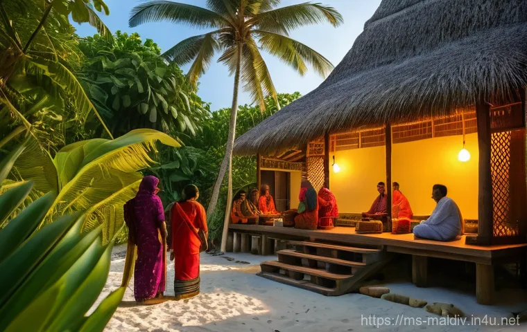 몰디브의 독특한 전설 - **Prompt:** A serene and symbolic portrayal of the Maldivian coconut tree origin legend. A graceful ...