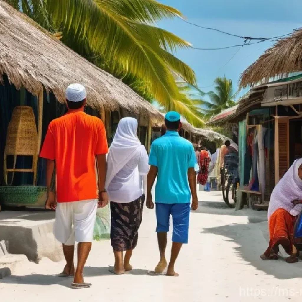 몰디브 여행 비용 절약법 - **Prompt: Local Island Life and Culture**
"A vibrant and authentic street scene on a local Maldi...