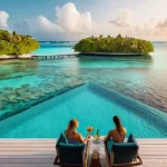 몰디브와 몰타 차이점 - **Prompt:** A serene and luxurious Maldivian overwater villa at sunrise. The private deck overlooks ...