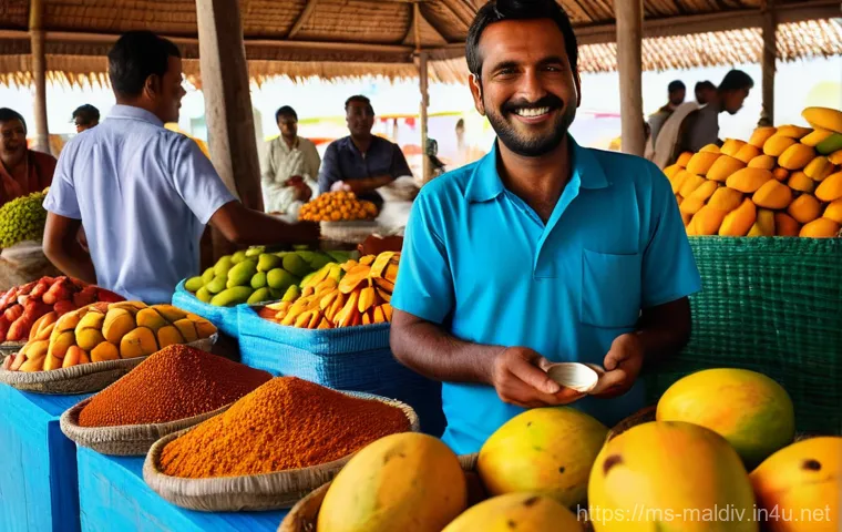 몰디브 재래시장 탐방 - **A Bustling Maldivian Local Market Scene**
"A vibrant, wide-angle shot of the Male Local Market...
