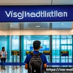 몰디브 입국 시 주의사항 - A detailed airport immigration scene in the Maldives showing a polite traveler presenting a valid pa...