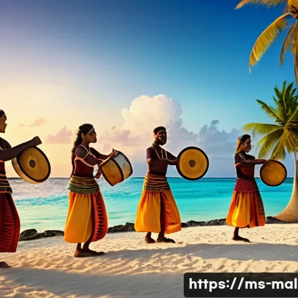 몰디브 독립 기념일 행사 - A vibrant traditional Maldivian festival scene featuring a group of dancers performing the Bodu Beru...