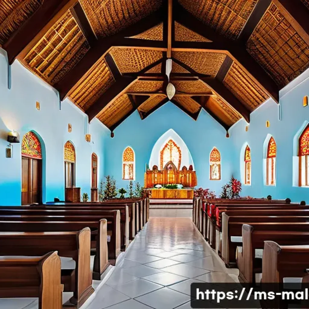 몰디브 독특한 교회 - A serene tropical church on Maafushi Island, Maldives, blending traditional European architectural e...