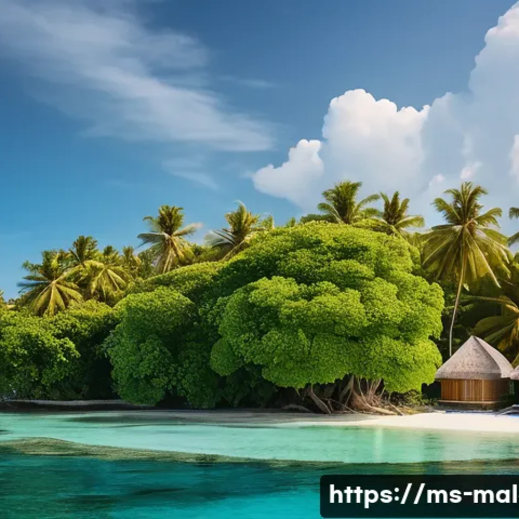몰디브 국제 기후 회의 - A serene coastal village in the Maldives facing the effects of climate change, showing rising sea le...