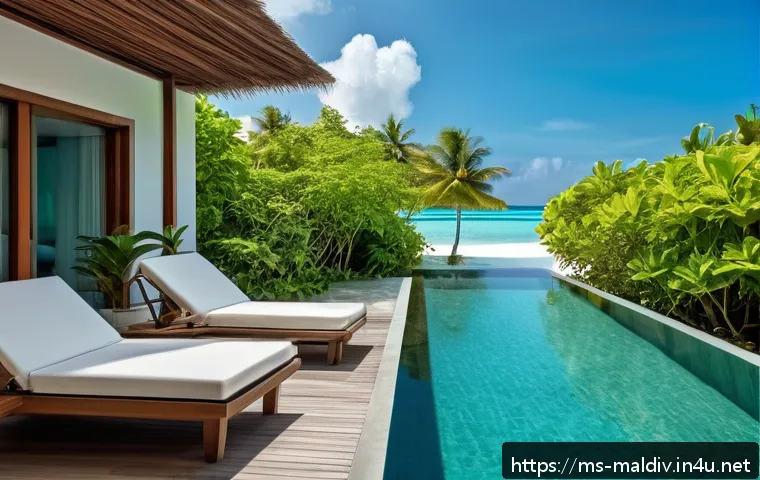 몰디브 가족 여행 일정 - A serene family-friendly private villa in Maldives featuring a spacious outdoor area with a private ...